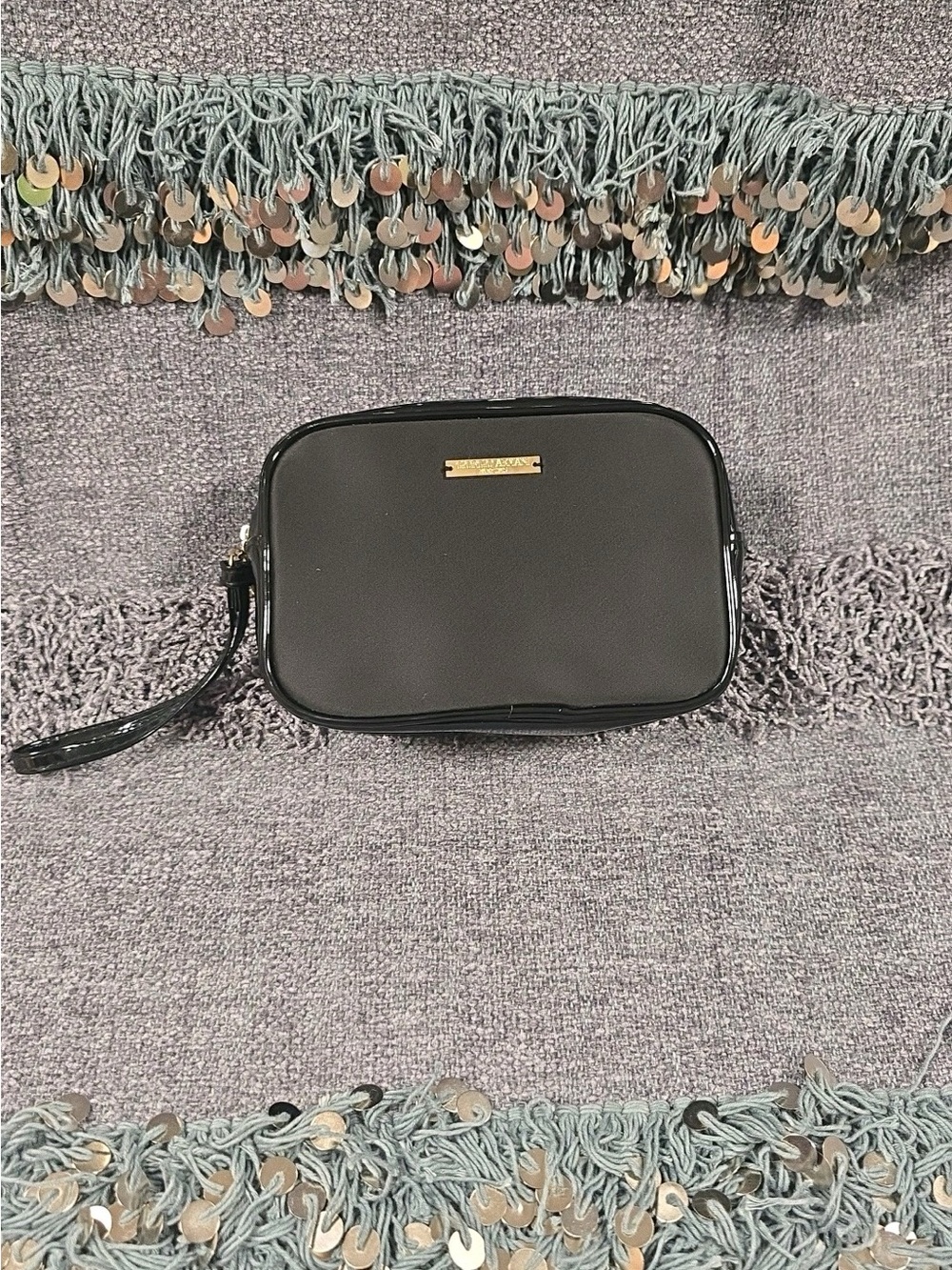 Armani GWP Black Wristlet Cosmetic Pouch with Gold Plate